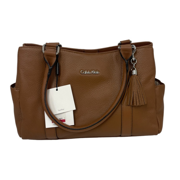 Calvin Klein Signature L Savanna Double Handle Tote Shoulder Bag Brown NWT - Picture 1 of 7